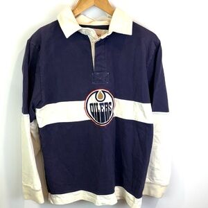 Oilers / Old Time Hockey Navy and Cream Rugby Shirt size M